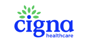 Cigna Healthcare logo featuring the company name in blue lowercase letters with a green leaf emblem above.